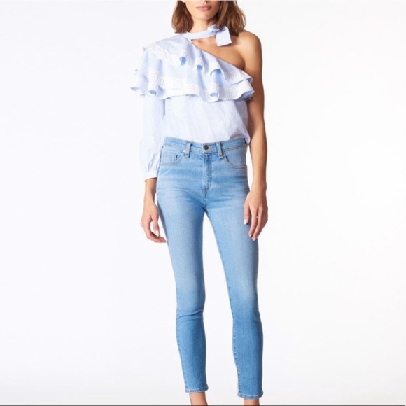 Veronica Beard One Shoulder Ruffle Top Blouse Sz 6 - Picture 15 of 16